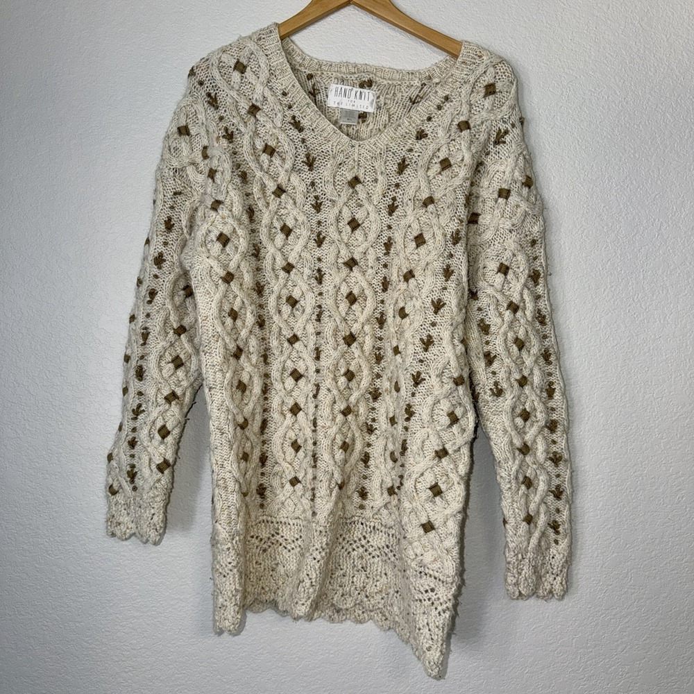 Vintage 80s 90s Hand Knit For The Limited Sweater M/L Cream Cable Knit
